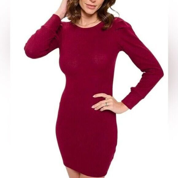NWT Bestow Women’s Red Fitted Long Sleeve Ribbed Bodycon Dress - Size XS - Picture 1 of 6